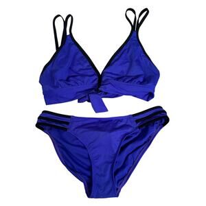 Cute JAG Swimsuit 36D/DD Large Bikini Top + Bottoms Set Blue Black Strappy